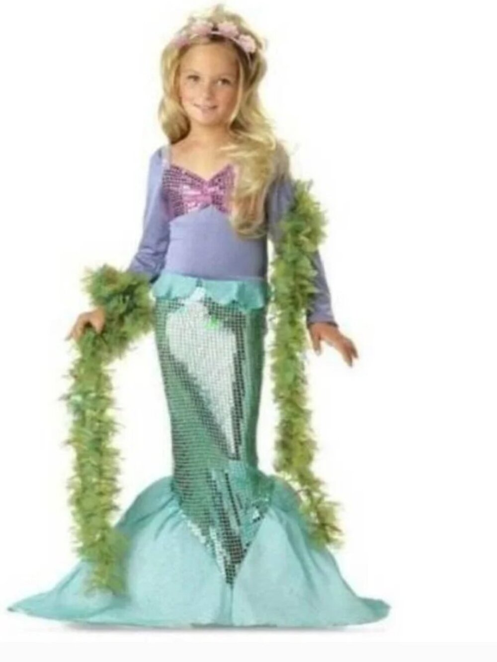 Mermaid Halloween Costume 8/10 Sequin Purple Green Dress & Headband 2 Pc Girls